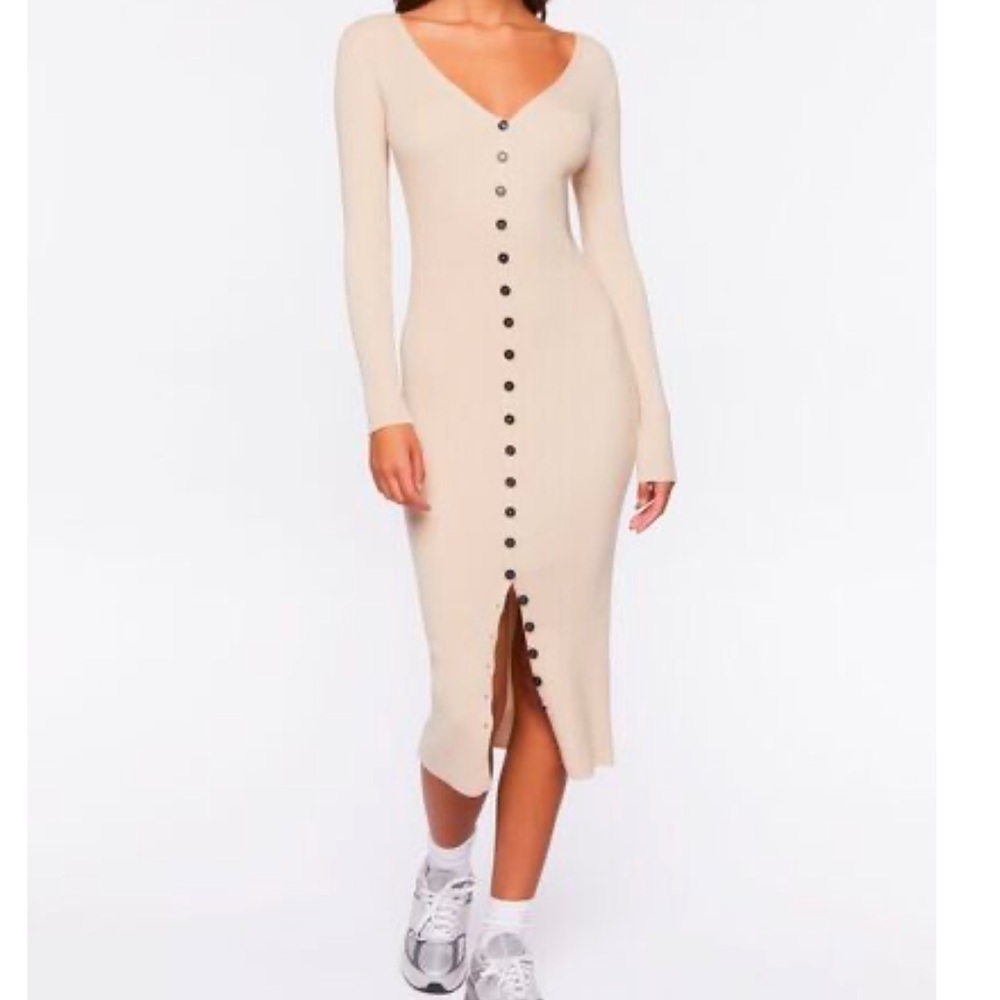 Forever 21 Cream Ribbed Bodycon Dress NWT